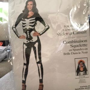 Skeleton bodysuit, mask & headband. Halloween